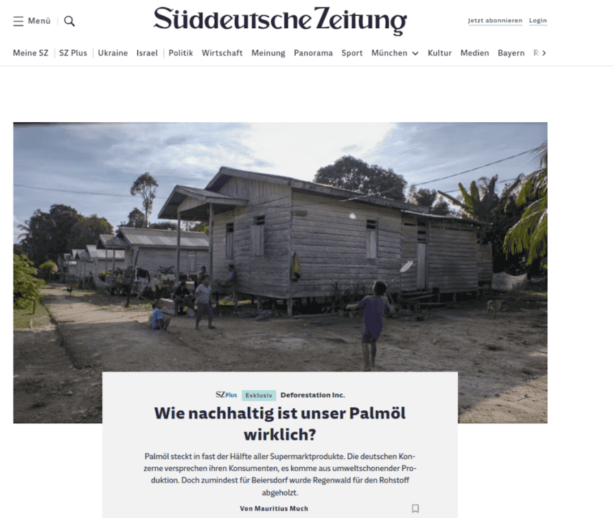 Image of the article on Süddeutsche Zeitung's homepage.