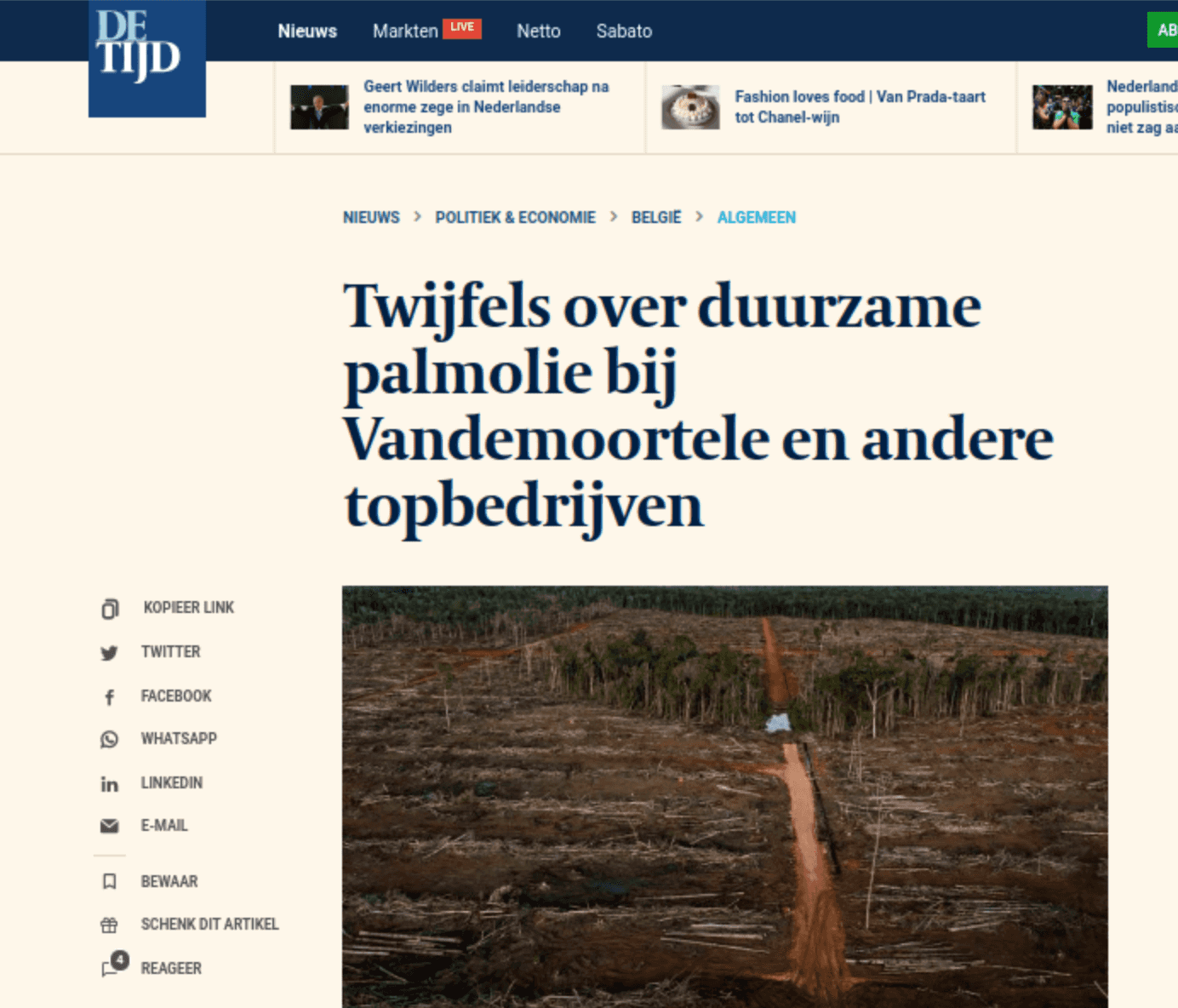 Image of the article on De Tijd's website.