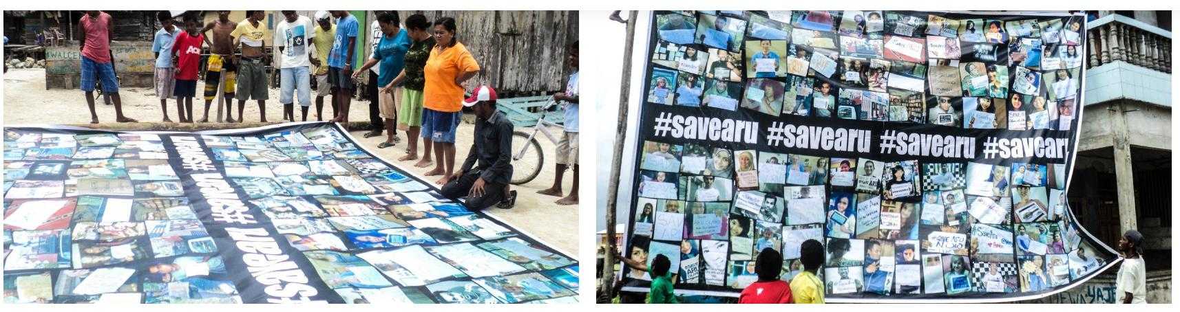 The activists printed a giant banner bearing messages of support from Twitter.