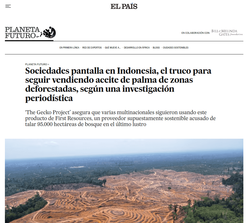 An image of the article on El Pais's website. 
