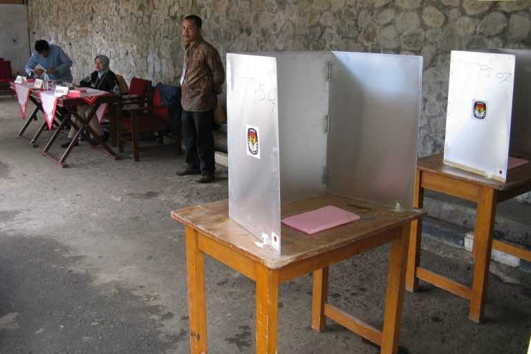 An election booth in Indonesia. 