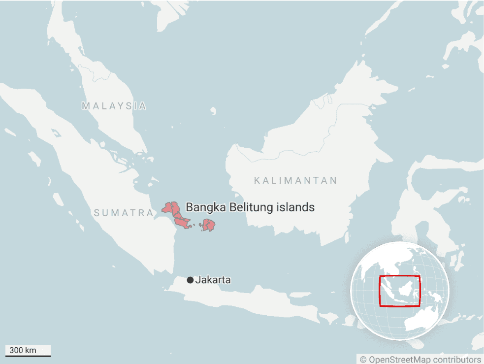 Map showing location of Bangka and Belitung