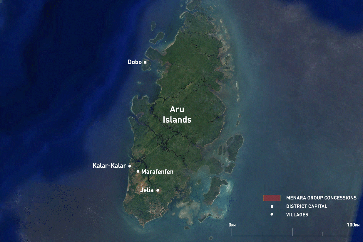 The 28 licenses issued by Theddy Tengko to the Menara Group covered some two thirds of the Aru Islands.
